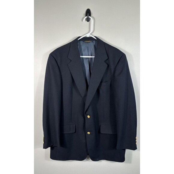 Vtg Brooks Brothers Blazer Mens‎ 43 Blue Brooksease Wool Gold Buttons Flaw - Picture 1 of 16